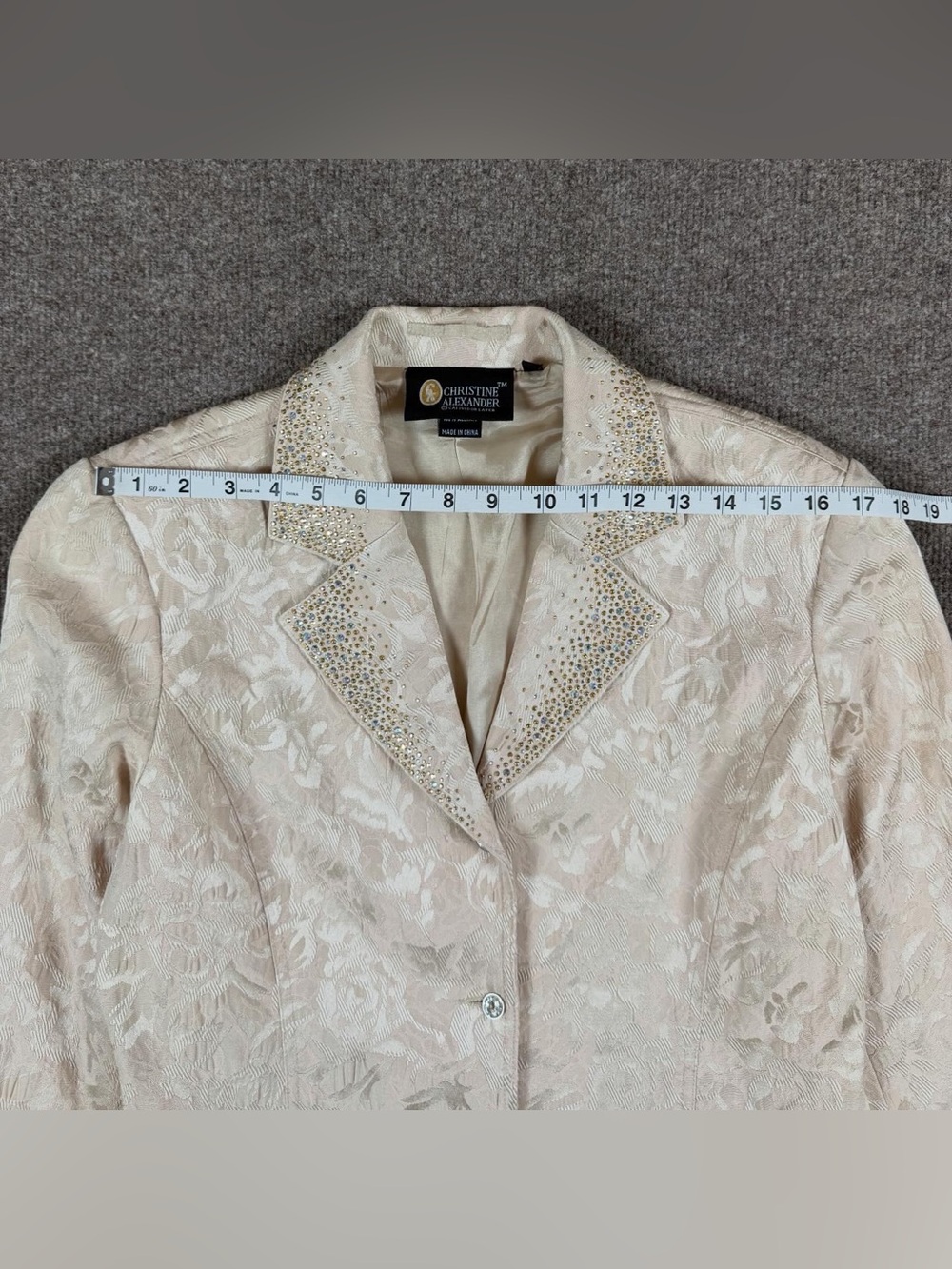 Christine Alexander Jacquard Beige Mid Length Coat Women’s L Swarovski Crystals - Picture 10 of 12
